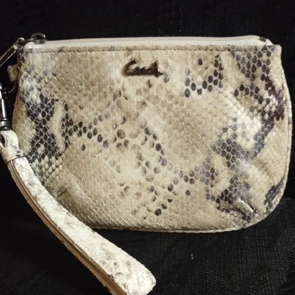 Coach Kristen Cream and Black Embossed Python Snakeskin Wristlet - Picture 10 of 10